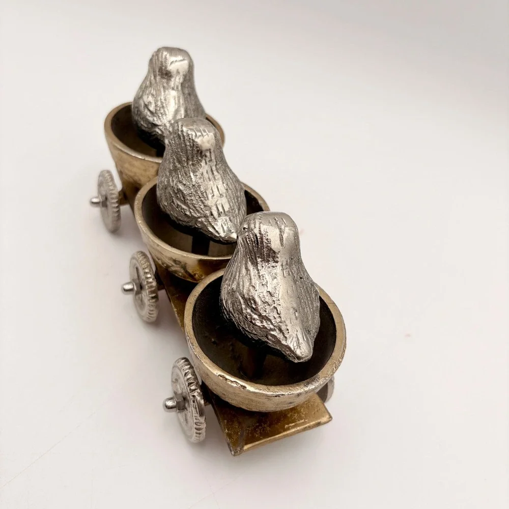 Vintage Style Mixed Metal Three Birds on Rolling Cart Figurine‎ Decor 8.5 Inch